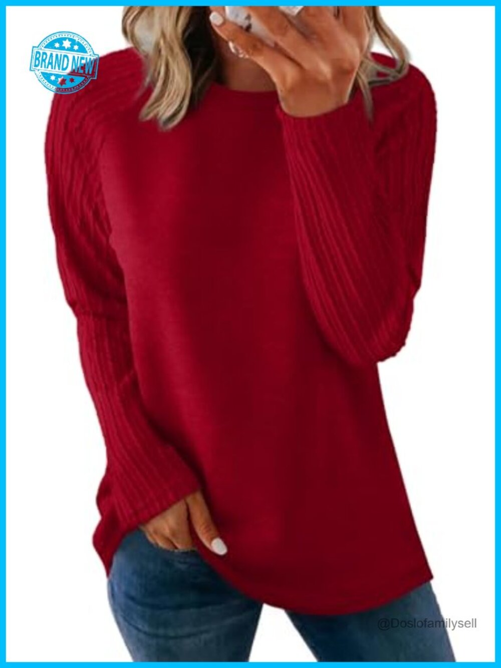 Crewneck Tunic Sweatshirt Long Sleeve Cable Knit Women's Oversized Top